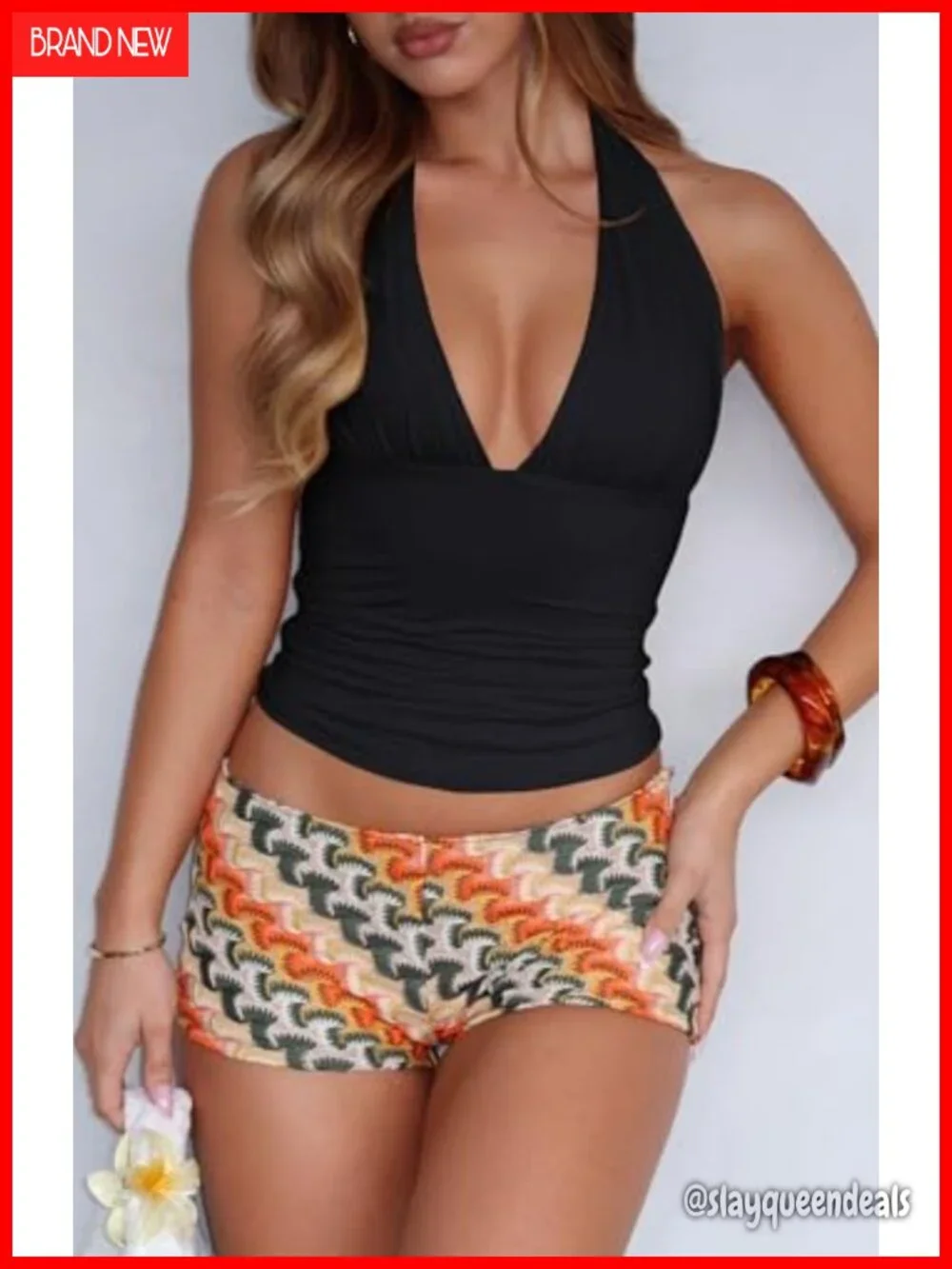 Sexy Backless Tie Up Halter Crop Top Deep V Neck Going Out Top